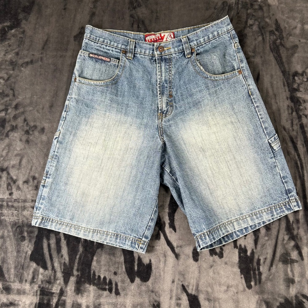Brooklyn Xpress Denim Shorts Mens 34 Blue Y2K Carpenter Baggy Jean Shorts
